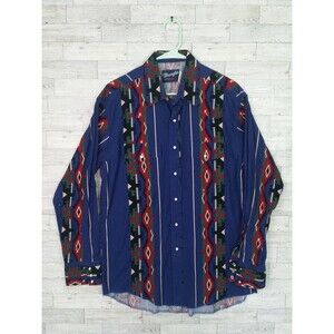 Vintage Wrangler Western Pearl Snap Shirt Aztec Southwestern Button Down L Large